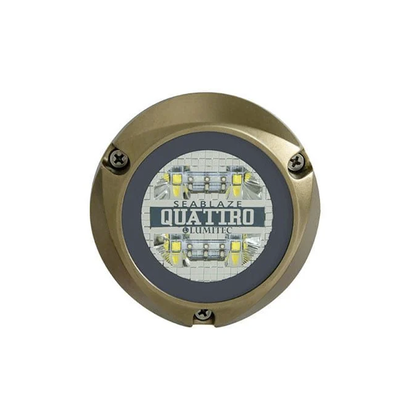 Luz led marina sumergible SeaBlaze Quattro emite luz multicolor de 2000 lúmenes fabricada en bronce naval con grado de protección IP68.
