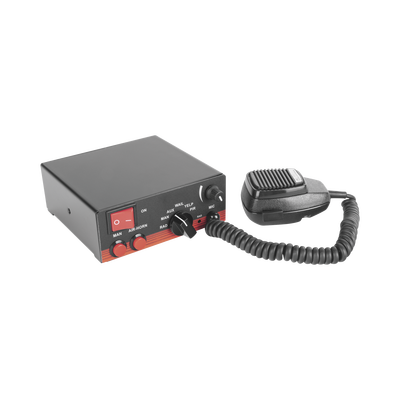 Sirena Vehicular de 200W de Potencia Con Switch Giratorio de 6 posiciones Micrófono de Uso Rudo e Interconexión a Radio