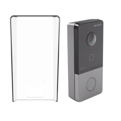 Kit Videoportero IP + Carcasa protectora 2 Megapixel / PoE Estandar / IP65 / Apertura desde Hik-connect / Soporta 1 Departamento y Hasta 6 Monitores / Soporta Tarjetas Mifare / 1 Salida Relay