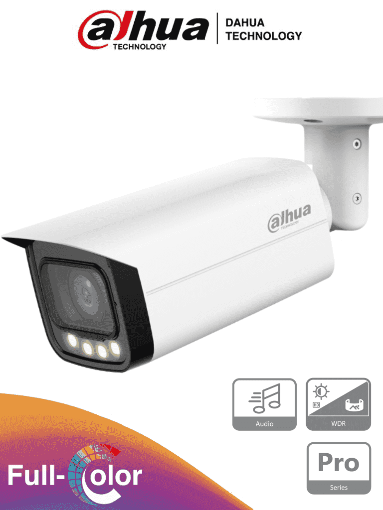Dahua HAC-HFW2249TU-A-LED - Cámara Bullet Full Color de 2 Megapixeles/ Full Color de 60 Metros de Luz Visible/ Lente de 2.8mm/ 106 Grados de Apertura/ Microfono Integrado/ Super Adapt/ WDR de 120 dB/ IP67/ #ProHDCVI