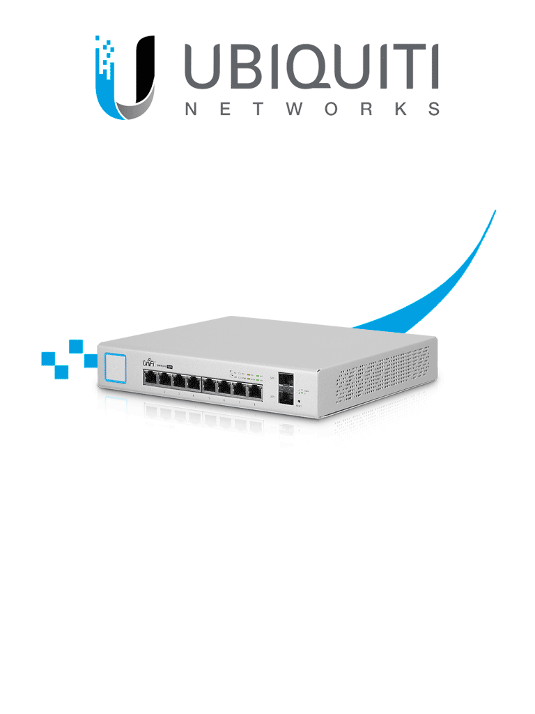 UBIQUITI US-8-150W - Switch UniFi Gigabit PoE con 8 puertos Gigabit Ethernet 2 puertos SFP PoE de 150 Watts y capacidad de conmutación de 20 Gbps.