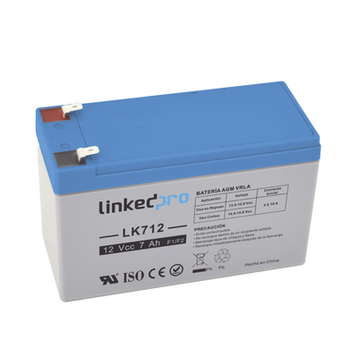 Batería 12 Vcc / 7 Ah / UL / Tecnología AGM-VRLA / Vida útil promedio 5 años / Para uso en equipo electrónico Alarmas de Intrusión / Incendio / Control de acceso / Video Vigilancia / Terminales F1 ( Incluye adapt