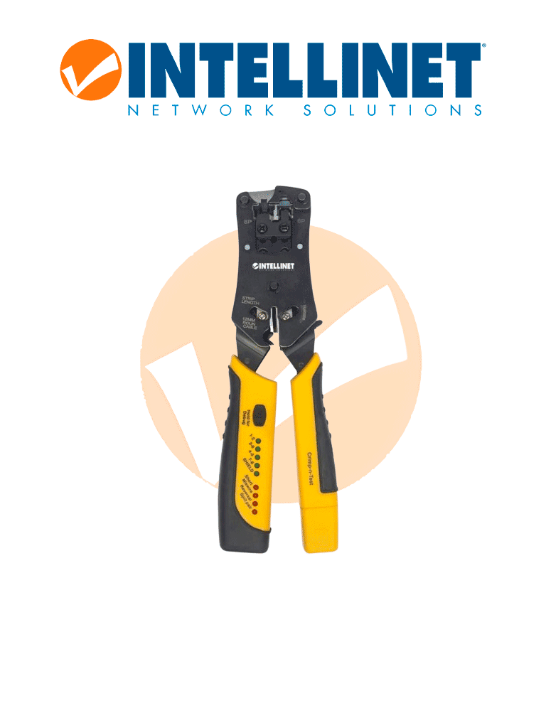 INTELLINET 780124 Pinza Crimpeadora Universal de Plugs Modulares y Probador de Cables 2-en-1 Crimpeadora y Probador de Cables - Corta Pela Remata y Prueba