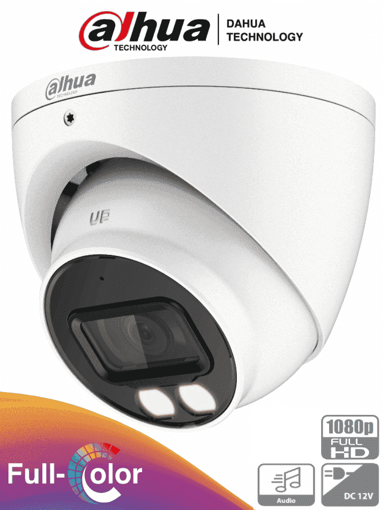 DAHUA HAC-HDW1239T-A-LED - Camara Domo Full Color de 2 Megapixeles/ 1080p/ Lente de 3.6 mm/ Microfono Integrado/ Metalica/ Leds para 40 Metros/ WDR Real de 130 dB/ IP67/ Starlight/ #FullColor