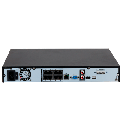 DAHUA DHI-NVR4208-8P-4KS3 NVR de 8 MP/ 4k/ 8 Canales IP/ 8 Puertos PoE/ Rendimiento de 160 Mbps/ H.265+/ 2 Bahías de discos duros / Soporta cámaras WizSense/ HDMI 4k & VGA/ 4 canales SMD Plus/ E&S de Alarma/