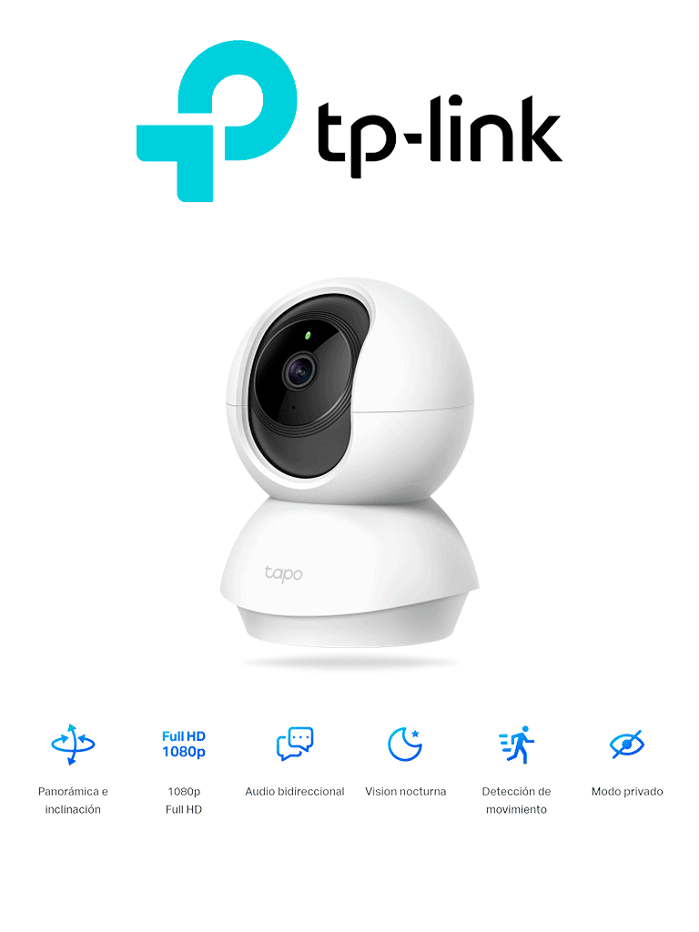 TP-LINK TAPO C200 - Cámara Domo IP PT WiFi para Interior con resolución de 2 MP visión nocturna notificaciones push WiFi 2.4 GHz ranura para Micro SD y audio de doble vía. #TP9
