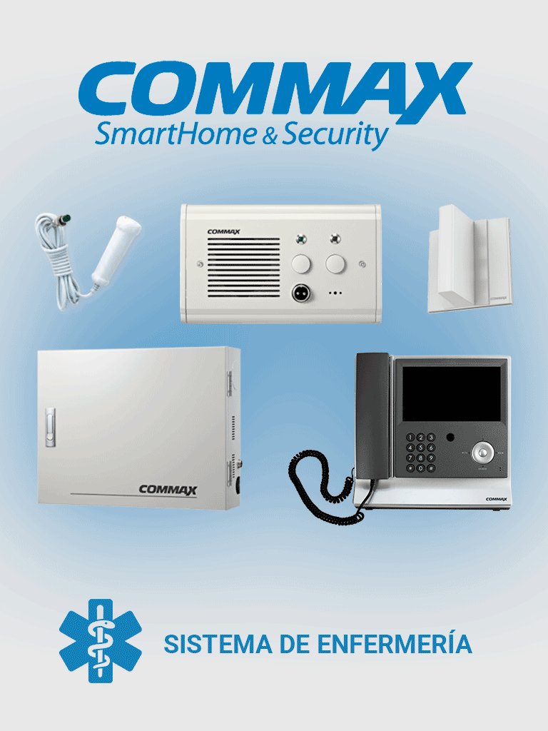 COMMAX ENFERMERIAPACK10 - Paquete de solución de enfermería para 10 habitaciones de Hospital/ Incluye unidad central unidad de enfermería 10 subestaciones de cama 10 botones pulsadores y 10 luces de corredor