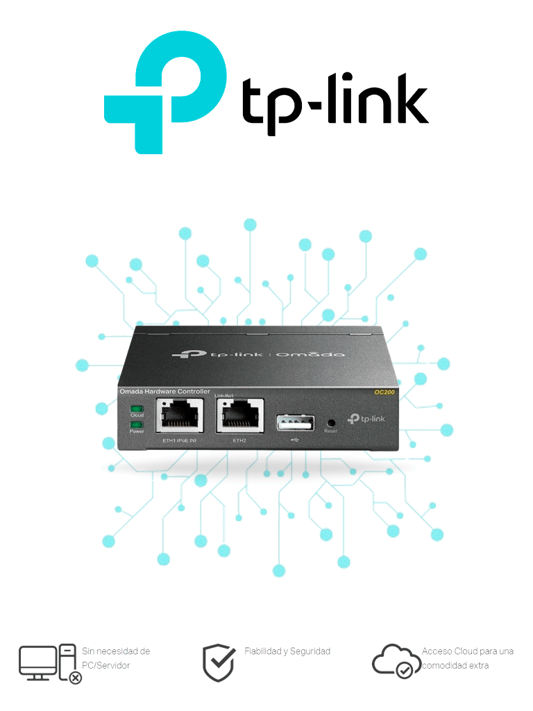 TP-LINK OC200 - Controladora Omada para gestionar hasta 100 equipos Omada. Gestión desde la nube gratuita actualizaciones masivas. 2 puertos Gigabit con PoE af/at. Versión Hadware 1.0