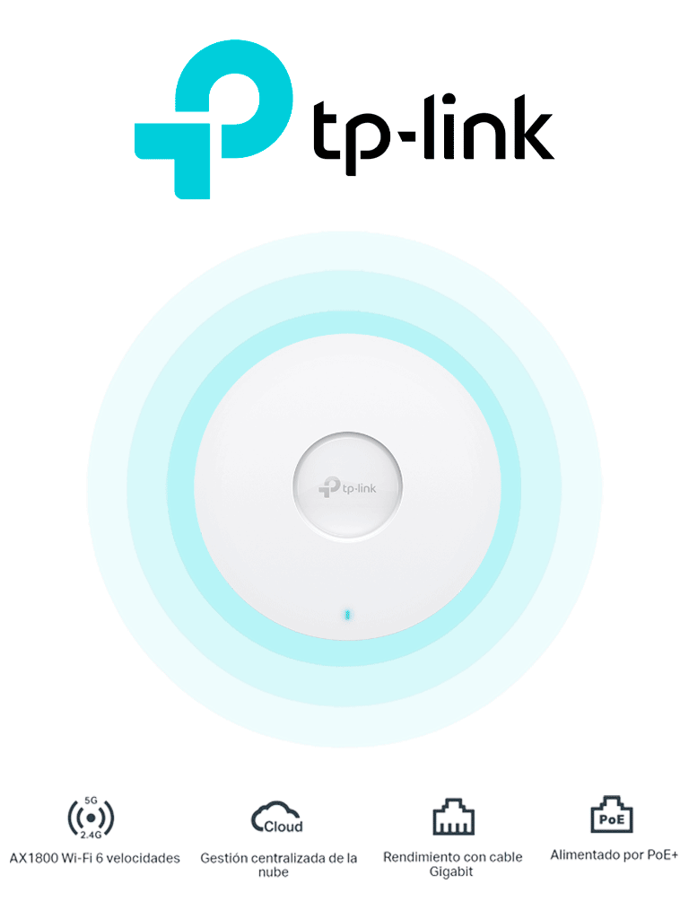 TP-LINK EAP610 - Punto de Acceso Omada Wi-Fi 6 AX1800 MU-MIMO 2x2 con Mesh Omada de alta densidad de usuarios configuración por controlador o stand-alone para montaje en techo/pared y alimentación PoE+.