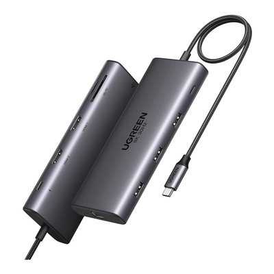 HUB USB-C (Docking Revodok Pro 210) 10 en 1 | 2 Puertos HDMI 8K 4K@60Hz | 3 USB-A | USB-C (5Gbps) | USB-C PD Carga 100W | RJ45 (Gigabit Ethernet) | Lector Tarjetas SD + Micro SD (TF) Simultáneo | Carcasa de Aluminio.