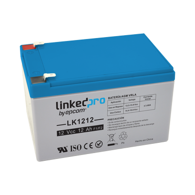 Batería 12 V / 12 Ah / UL / Tecnología AGM-VRLA / Vida útil promedio de 5 años / Uso en equipo electrónico / Intrusión / Incendio/ Control de acceso / Video Vigilancia / Terminales F1 ( Incluye adaptador F2 )
