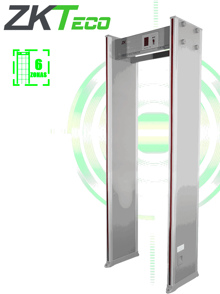 ZKTECO D1065 - Arco detector de metal con 6 zonas de detección 100 niveles de sensibilidad pantalla LCD de 3.5" contadores de personas y alarmas indicadores LED en ambas vistas