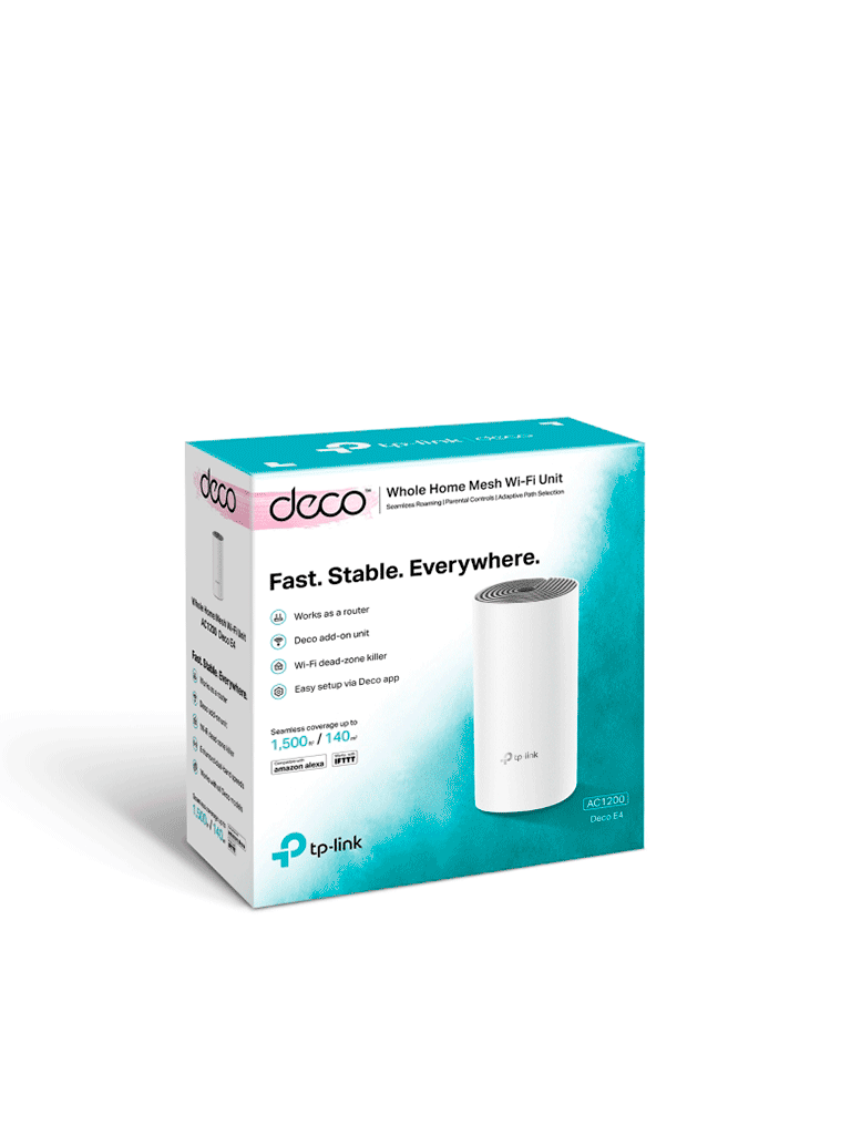 TP-LINK DECO E4 (1-Pack) - Router inalámbrico mesh para hogar dedoble banda AC 1200 con 2 puertos 10/100 Mbps y compatible con Alexa.