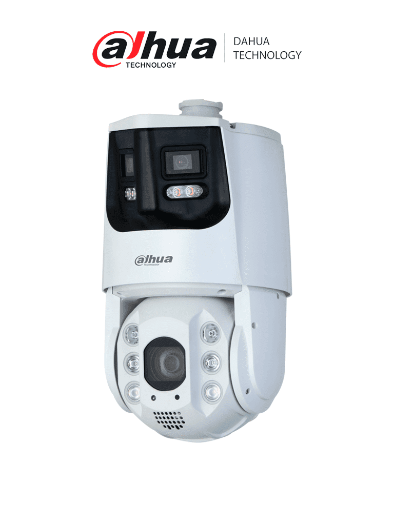 DAHUA DH-SDT6C432-4P-GB-APV-0280 de 4MP con visión 180° zoom óptico 32X y Starlight. Cuenta con Multivisión/ Iluminador Dual/ IR 200m Auto-tracking/ protección perimetral detección facial y disuasión activa con sirena y estrobo. IP66. #MV