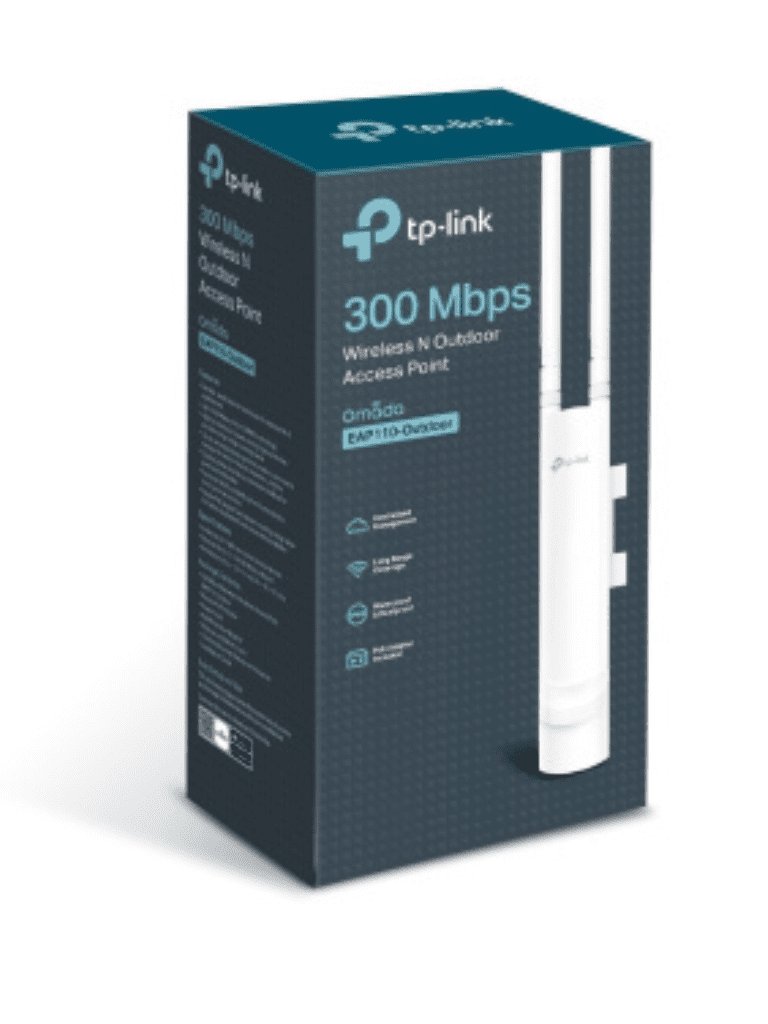 TP-LINK EAP110-OUTDOOR - Punto de acceso Omada con frecuencia 2.4 GHz N 300 para Exterior con configuración Stand-Alone o por Controlador además protección Exterior IP65 y alimentación PoE Pasivo 24 Vcc.