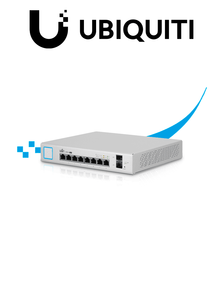 UBIQUITI US-8-150W - Switch UniFi Gigabit PoE con 8 puertos Gigabit Ethernet 2 puertos SFP PoE de 150 Watts y capacidad de conmutación de 20 Gbps.