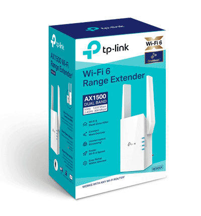 TP-LINK RE505X - Repetidor WiFi AX1500 con WiFi 6 de doble banda 2.4GHz (300Mbps) y 5GHz (1200Mbps) One Mesh indicador inteligente de señal modo punto de acceso 2 antenas externas y 1 puerto Ethernet (RJ45) 10/100/1000Mbps