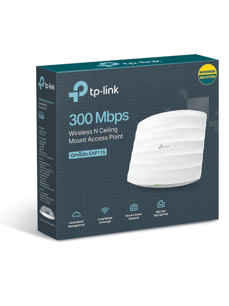TP-LINK EAP115 - Punto de Acceso Omada 2.4 GHz N300 para montaje en techo o pared con configuración stand-alone o por controlador y alimentación PoE 802.3af.