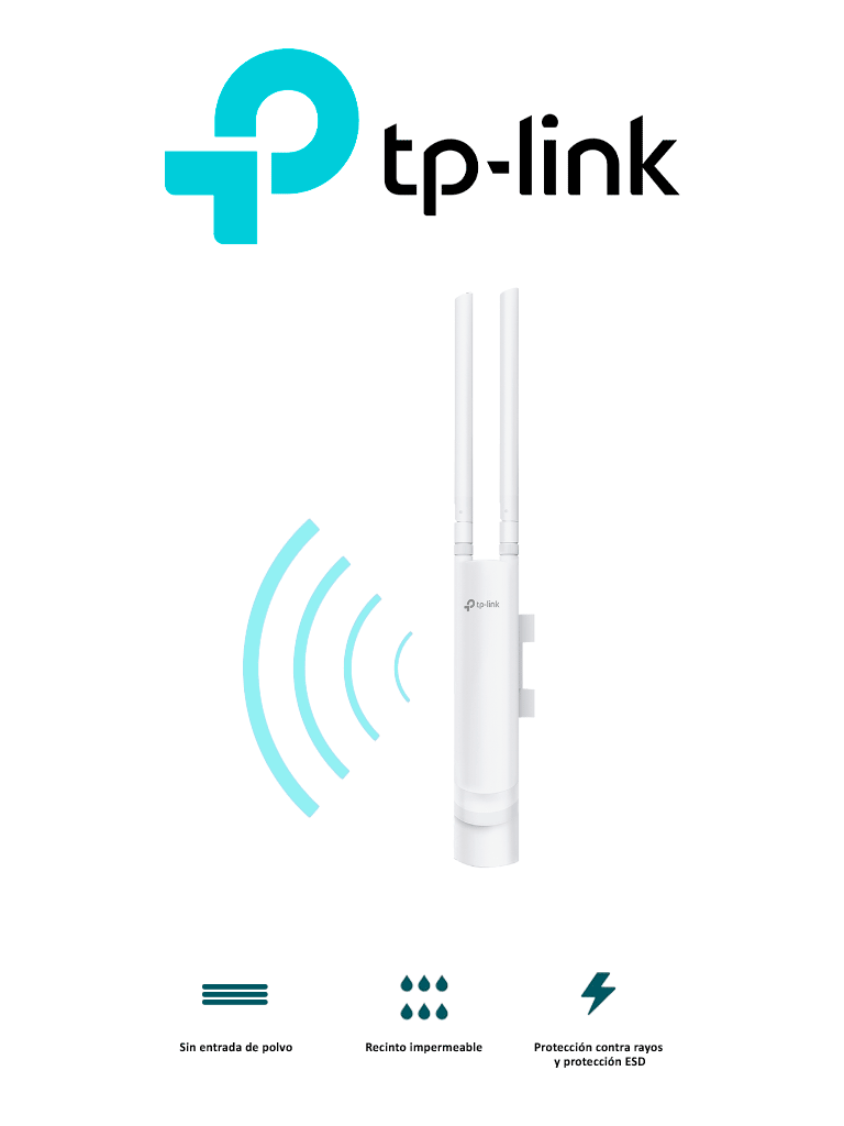 TP-LINK EAP110-OUTDOOR - Punto de acceso Omada con frecuencia 2.4 GHz N 300 para Exterior con configuración Stand-Alone o por Controlador además protección Exterior IP65 y alimentación PoE Pasivo 24 Vcc.
