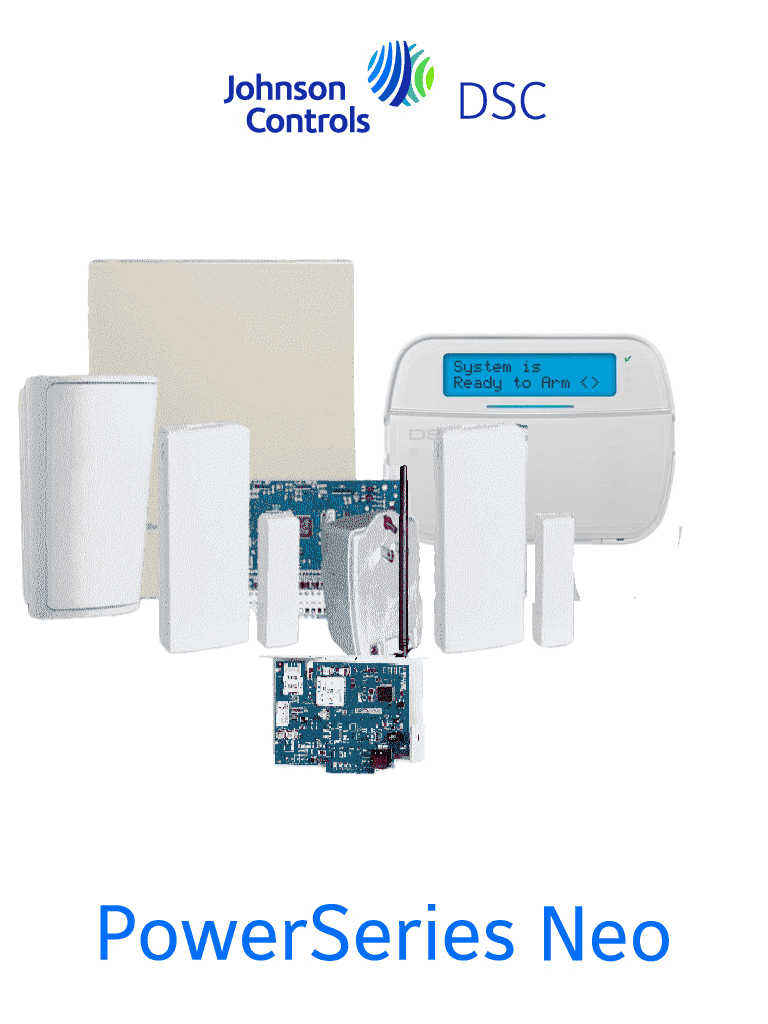 DSC NEO-RF-LCD-IPLTE-SB Paquete NEO 32 Zonas /Comunicador Dual TL280LE/Panel HS2032/Teclado RF LCD HS2LCDRF9N/2 Contactos PG9303/1 PIR Inalámbrico PGP9914/Transformador/Gabinete GMX003. Sin Batería