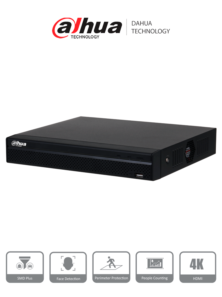 DAHUA DHI-NVR4108HS-8P-4KS3 NVR de 8 MP / 4k / 8 canales IP/ 8 puertos PoE/ Rendimiento de 160 mbps/ H.265+/ 1 Bahía para disco duro/ Soporta cámaras WizSense/ HDMI 4K & VGA/