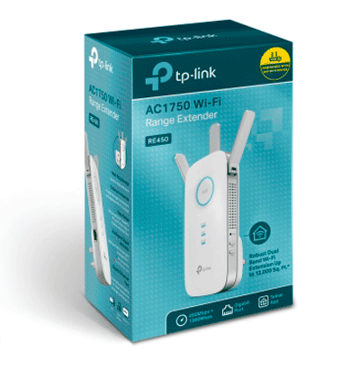 TP-LINK RE450 - Repetidor de señal WiFi AC1750 de doble banda 2.4GHz (450Mbps) y 5GHz (1300Mbps) con indicador inteligente de señal modo punto de acceso 3 antenas externas y 1 puerto Ethernet (RJ45) 10/100/1000Mbps.