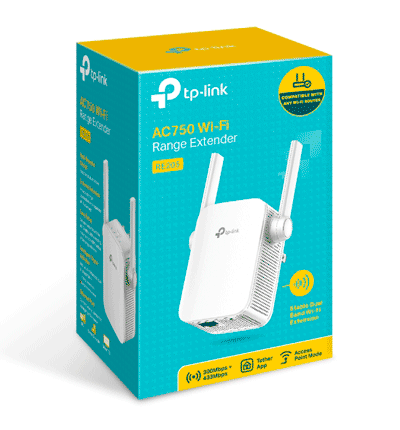 TP-LINK RE205 -Repetidor de señal WiFi AC750 con frecuencias de 2.4GHz (300Mbps) y 5GHz (433Mbps) además indicador inteligente de señal modo punto de acceso 2 antenas externas y 1 puerto Ethernet (RJ45) 10/100Mbps.
