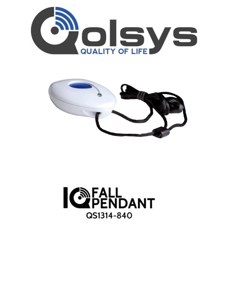 QOLSYS IQFALLPENDANT - QS1314-840 Botón de Emergencia de Caída Inalámbrico para Qolsys QS1314-840. Detecta automáticamente si el usuario cae o puede presionar el botón para pedir ayuda. (Alarm.com)