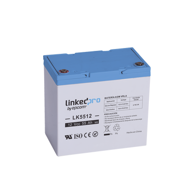 Batería 12 Vcc / 55 Ah / UL / Tecnología AGM-VRLA / Vida útil promedio de 5 años / Para uso en equipo electrónico Alarmas de Intrusión / Incendio/ Control de acceso / Video Vigilancia / T2