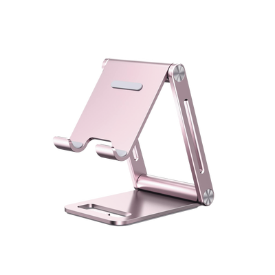 Soporte para Teléfono Celular de Aluminio / Angulo Ajustable / Amplia Compatibilidad con dispositivos de 4.7 a 7.9 / Antideslizante / Antiarañazos / Plegable / Color Rosa