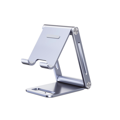 Soporte para Teléfono Celular de Aluminio / Angulo Ajustable / Amplia Compatibilidad con dispositivos de 4.7 a 7.9 / Antideslizante / Antiarañazos / Plegable / Color Azul