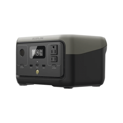 EcoFlow River 2 | Estación de Energía Portátil 256Wh Litio LFP / 2 AC 300 W (Max. 600W) / 1 USB-C 60W / 2 USB -A 12W / Cargador de Coche 8A a 12 o 24V / Conectividad WiFi y Bluetooth (App) / Carga Solar 110W Max.