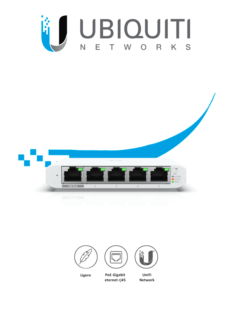UBIQUITI USW-FLEX-MINI Switch UniFi Administrable Compacto de 5 Puertos 10/100/1000 Mbps entrada de PoE 802.3af/at