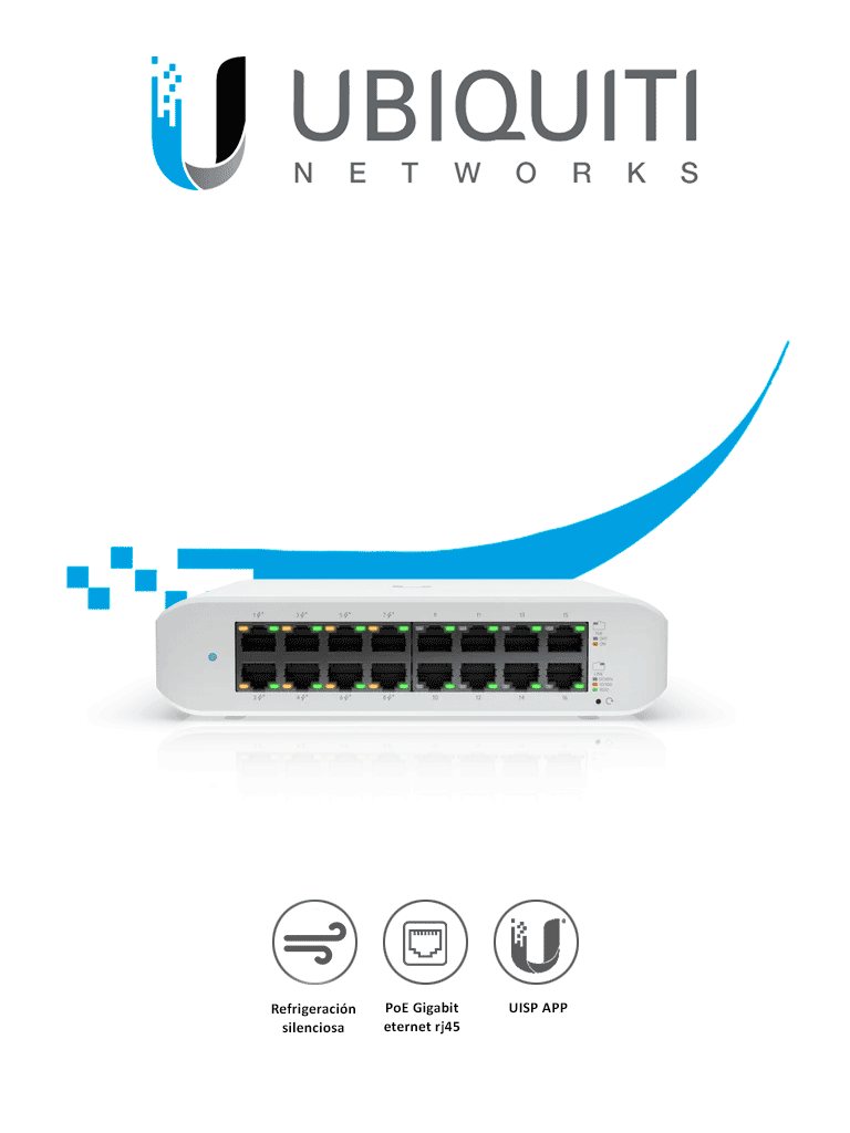 UBIQUITI USW-LITE-16-POE - Switch UniFi Lite PoE administrable con 16 puertos 10/100/1000 Mbps y 8 puertos 802.3af/at con un presupuesto PoE de 45W #UBM3
