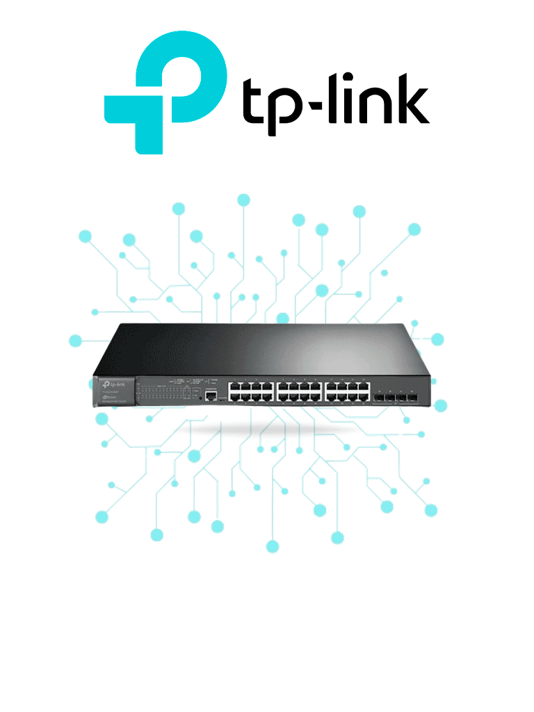 TP-LINK SG3428MP - Switch L2+ Omada PoE+ con 24 puertos PoE+ 10/100/1000 Mbps 4 puertos SFP 1G consola RJ45 y microUSB además gestión centralizada Omada o Stand-Alone con soporte Multicast IGMP QoS y presupuesto PoE 384W.