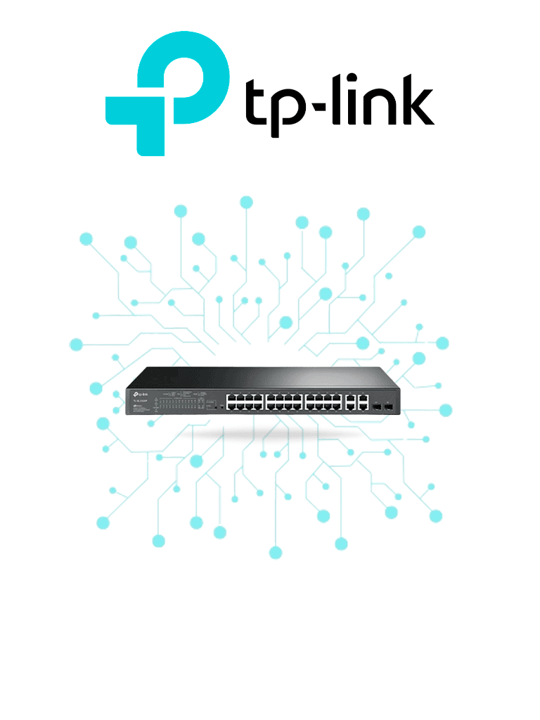 TP-LINK SL2428P - Switch PoE+ JetStream SDN administrable con 24 puertos 10/100 Mbps 2 puertos 10/100/1000 Mbps (Uplink) 2 puertos SFP (combo 2 RJ45 10/100/1000 Mbps) capacidad de 250W y administración centralizada OMADA SDN.