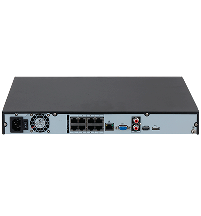 DAHUA DHI-NVR4208-8P-4KS3 NVR de 8 MP/ 4k/ 8 Canales IP/ 8 Puertos PoE/ Rendimiento de 160 Mbps/ H.265+/ 2 Bahías de discos duros / Soporta cámaras WizSense/ HDMI 4k & VGA/ 4 canales SMD Plus/ E&S de Alarma/