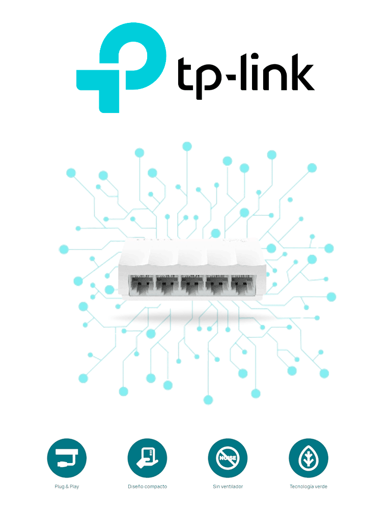 TP-LINK LS1005 - Switch Litewave no administrable de escritorio con 5 puertos fast ethernet RJ45 10/100Mbps. Diseño compacto y plug & play.