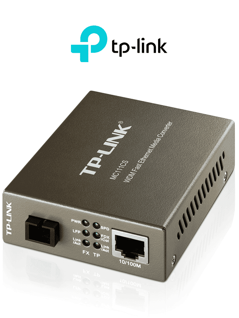 TP-LINK MC111CS - Convertidor de Fibra Óptica WDM Monomodo con 1 puerto RJ45 10/100 Mbps y 1 puerto SC/UPC 100 Mbps. Alcance de hasta 20 km requiere el modelo MC112CS para funcionar plug and play.