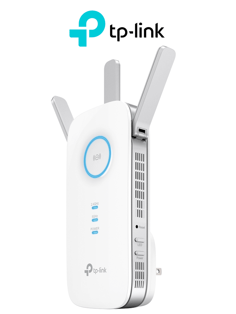 TP-LINK RE450 - Repetidor de señal WiFi AC1750 de doble banda 2.4GHz (450Mbps) y 5GHz (1300Mbps) con indicador inteligente de señal modo punto de acceso 3 antenas externas y 1 puerto Ethernet (RJ45) 10/100/1000Mbps.