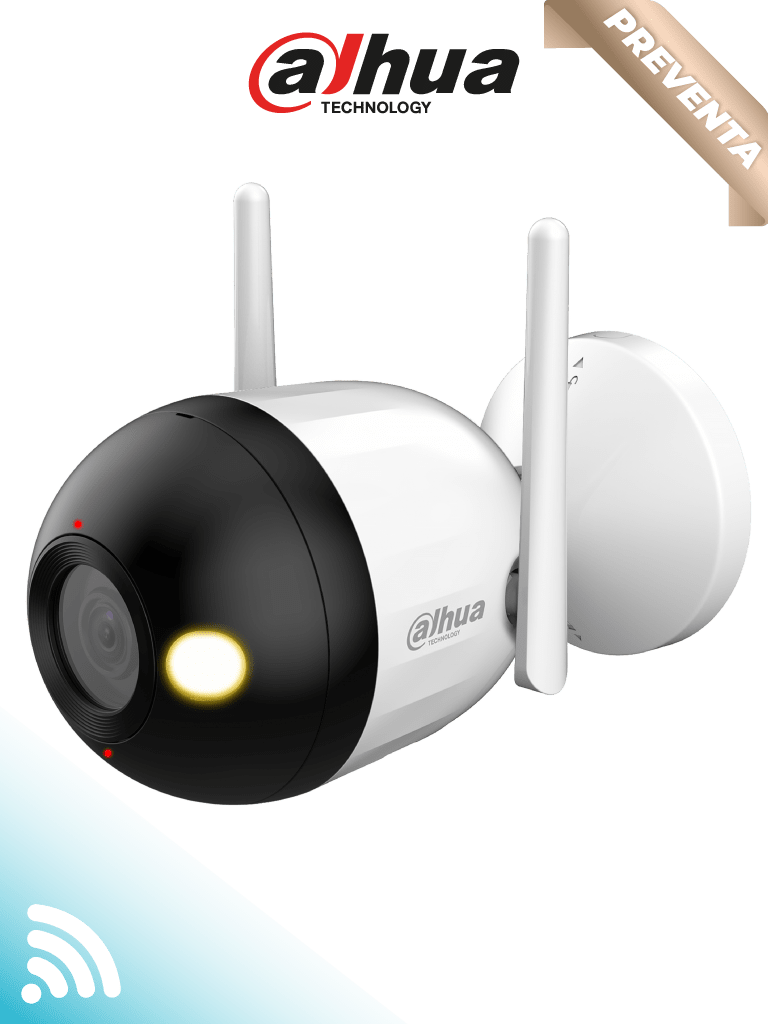 DAHUA F2CN-PV - Cámara IP Bullet WiFi de 2 MP/ lente de 2.8 mm. Cuenta con Full Color + iluminación dual inteligente disuasión activa audio bidireccional micrófono y altavoz integrados 30 m funciones de IA y resistencia IP67.#DHWifi