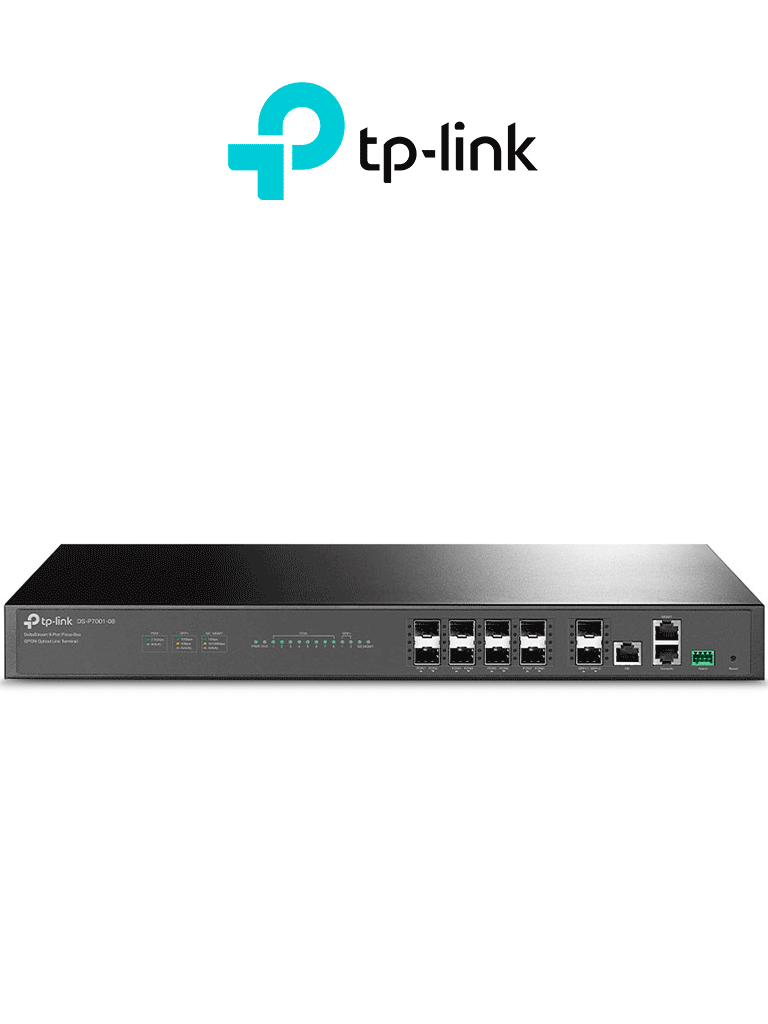 TP-LINK DS-P7001-08 - DeltaStream - OLT de 8 puertos GPON con capacidad de conexión de hasta 1 024 ONUs 1 puerto Gigabit RJ45 Uplink 2 puertos SFP+ Uplink y fuentes redundantes AC-AC incluidas. Administración desde la nube (DPMS).