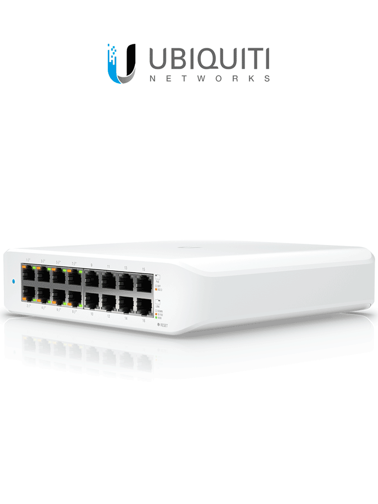 UBIQUITI USW-LITE-16-POE - Switch UniFi Lite PoE administrable con 16 puertos 10/100/1000 Mbps y 8 puertos 802.3af/at con un presupuesto PoE de 45W #UBM3