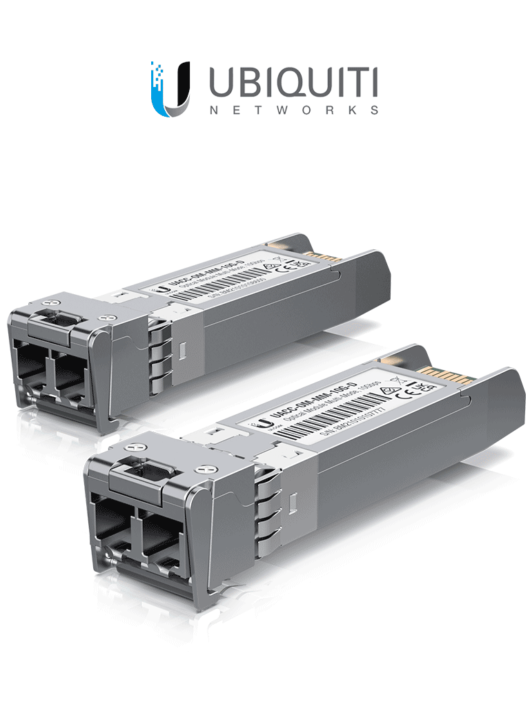 UBIQUITI UACC-OM-MM-10G-D-2 - Módulo UFiber SFP+ 10G con transceptor MiniGBIC multimodo de 10 Gbps alcance de conexión de 300m conectores LC. Paquete de 2 piezas.