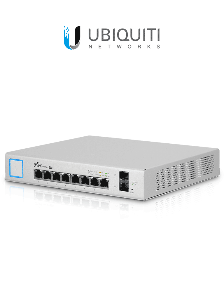 UBIQUITI US-8-150W - Switch UniFi Gigabit PoE con 8 puertos Gigabit Ethernet 2 puertos SFP PoE de 150 Watts y capacidad de conmutación de 20 Gbps.