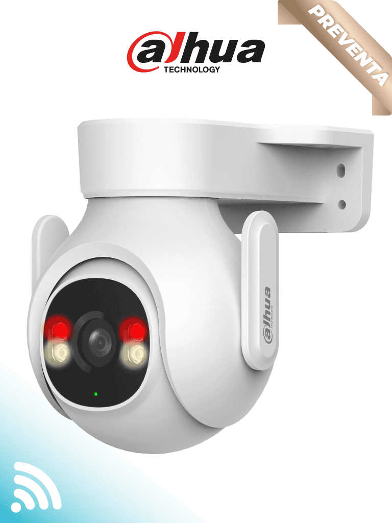 DAHUA DH-P5B-PV- Cámara IP PT WiFi de 5 Megapíxeles con audio bidireccional (micrófono y altavoz) sirena de 110dB WiFi 6 detección de personas y vehículos IP65 y ranura MicroSD.