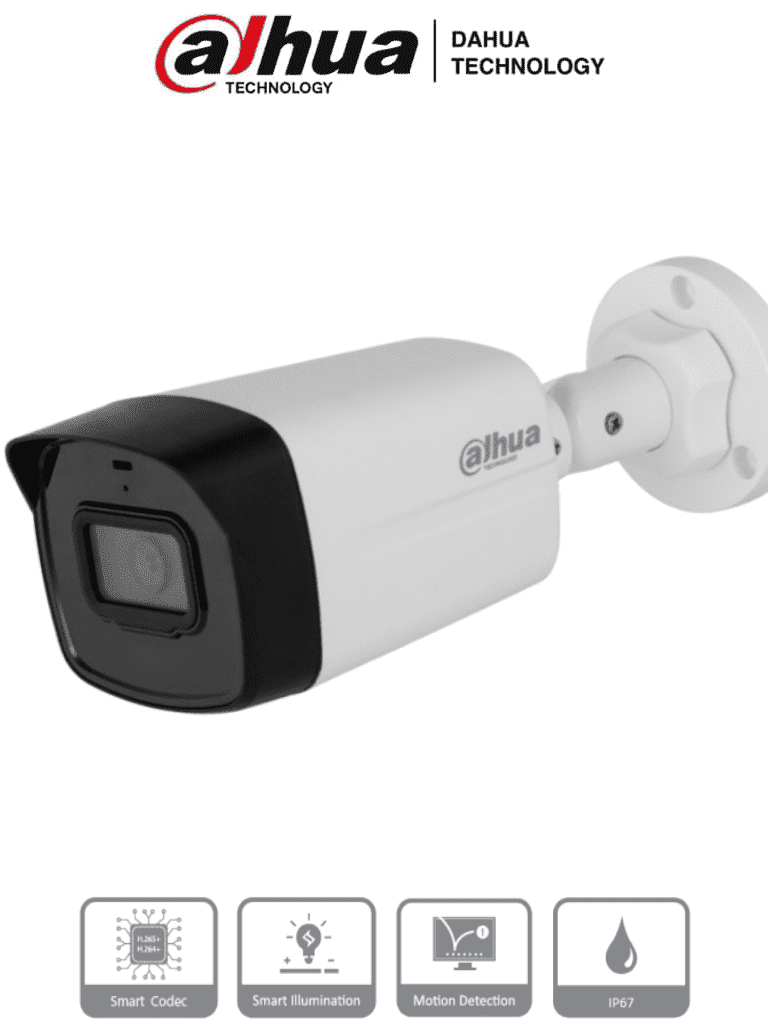 DAHUA IPC-B1E20 - Camara IP Bullet de 2 MP lente 2.8 mm 99° de visión IR 30 m IP67 y PoE. Incluye DWDR 3D NR HLC BLC y compresión H.265+ para videovigilancia eficiente