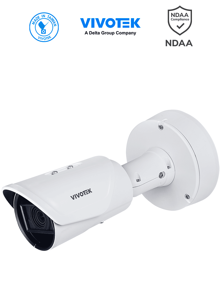 VIVOTEK IB9391-EHTV-v2 - Cámara IP Bullet Exterior 8 Megapixele 4K Lente varifocal 4.4-10.2mm Luz IR Smart 50mts WDR Pro Analiticas Smart VCA Deep Search SNV II Ciberprotección Audio DI/DO IP67 IK10 NEMA 4x ONVIF NDAA