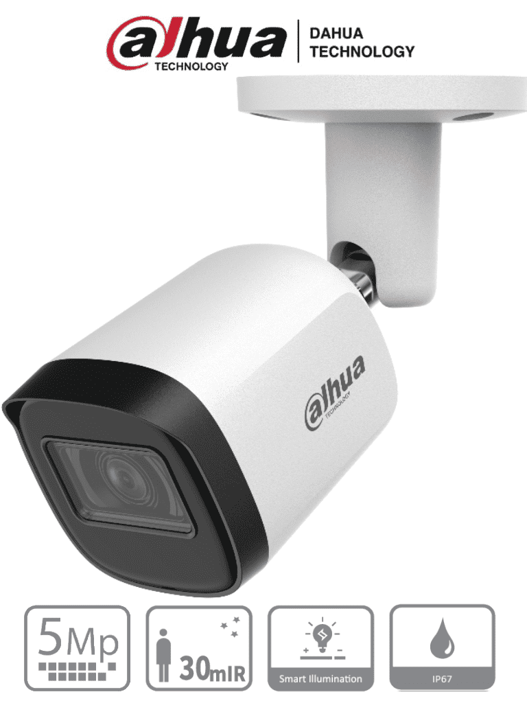 DAHUA HAC-B2A51N-U-28-S2 - Camara Bullet de 5 Megapixeles/ Lente de 2.8mm/ Angulo de visión 106 grados/ IR de 30 Mts/ IP67/ Metalica/ CVI/CVBS/AHD/TVI/