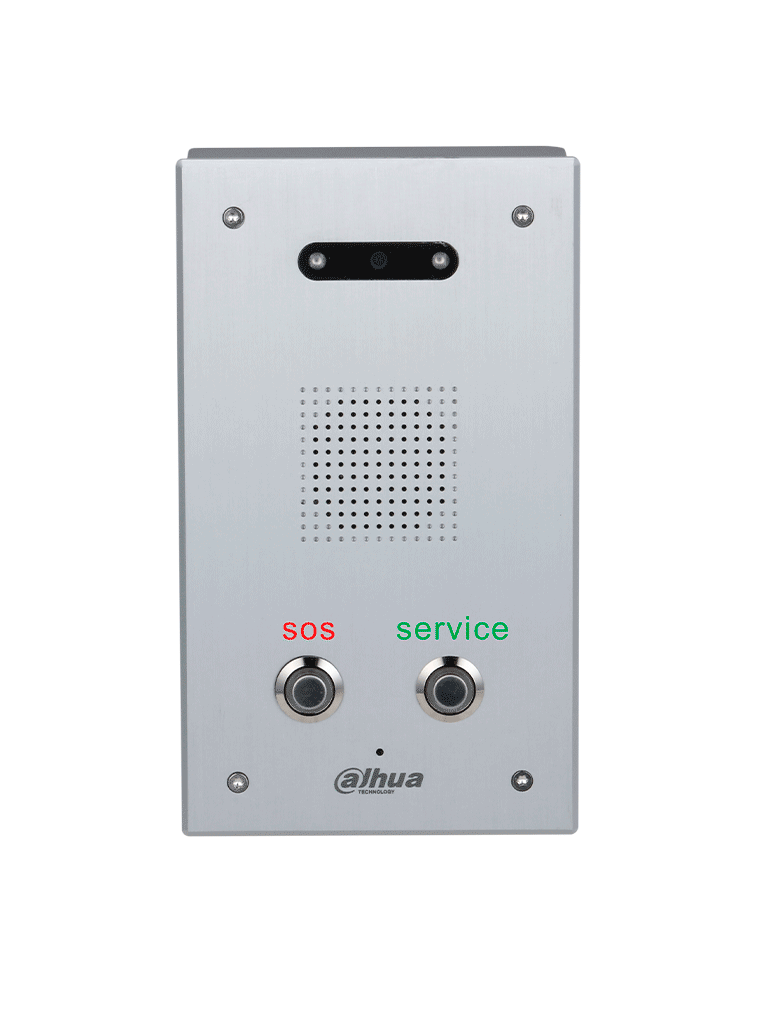 DAHUA DHI-VTA2302A - Intercomunicador de asistencia con cámara HD de 2.7" y 2MP CMOS para baja iluminación. Panel de aluminio anodizado con visión nocturna automática. Incluye botón SOS para llamadas de emergencia.